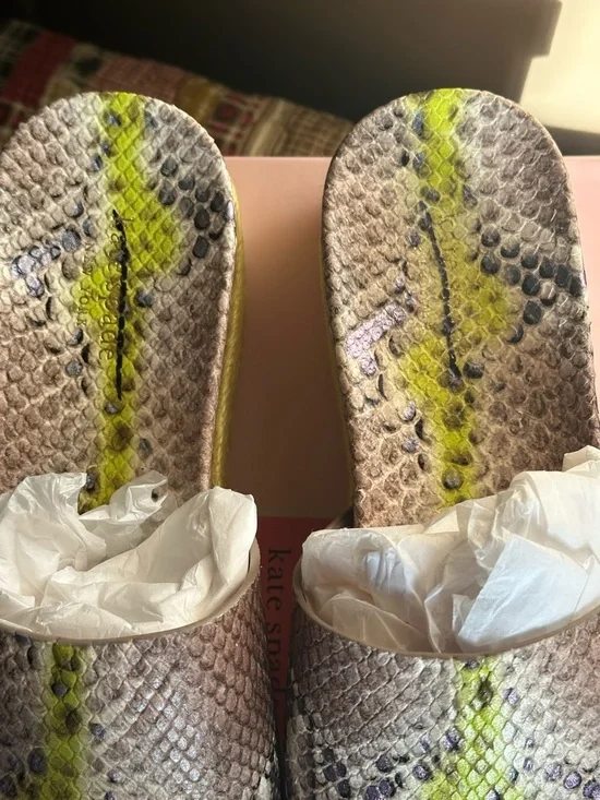 kate spade Snake-Print Slide Mules with Neon Yellow Stripe - Picture 4 of 5